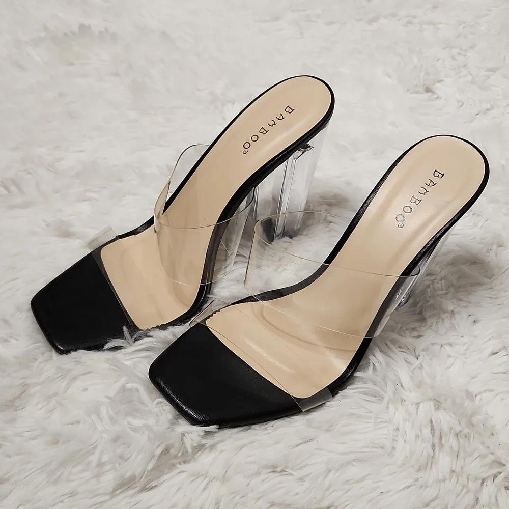 Bamboo Clear Strap Chunky Acrylic Heel slide Sandle